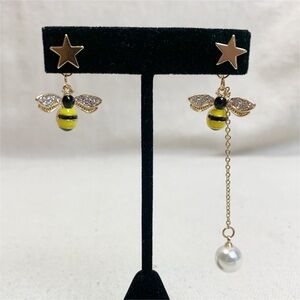 2 in one star stud earrings with bee Dangle enhancer backings